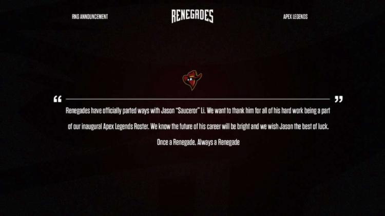 Sauceror opuścił drużynę Renegades do Apex Legends