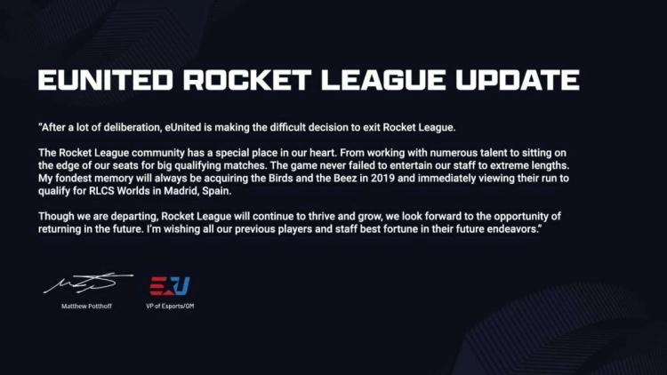 Trzech członków Rocket League zostali zwolnieni z obowiązków przez EUnited