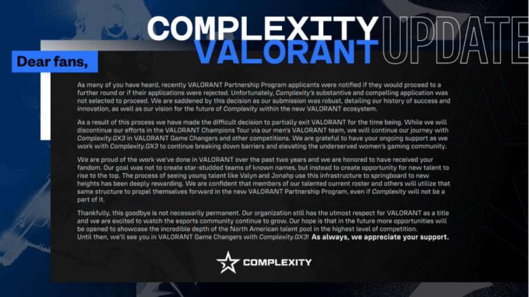 Complexity Gaming zamyka męski skład o VALORANT