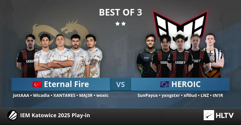 Zwycięstwo Eternal Fire nad HEROIC w pełnym napięcia meczu na IEM Katowice 2025