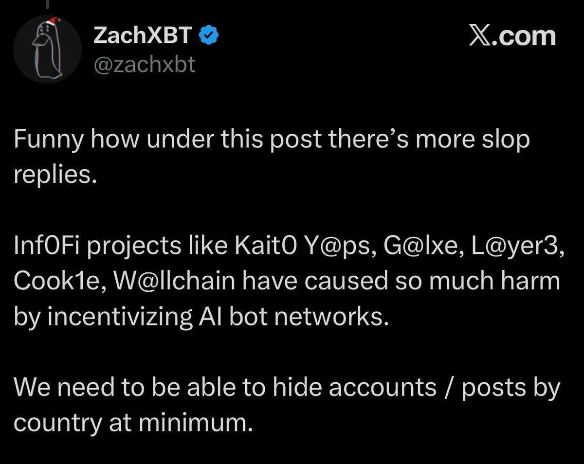 ZachXBT krytykuje projekty InfoFi za promowanie botów AI