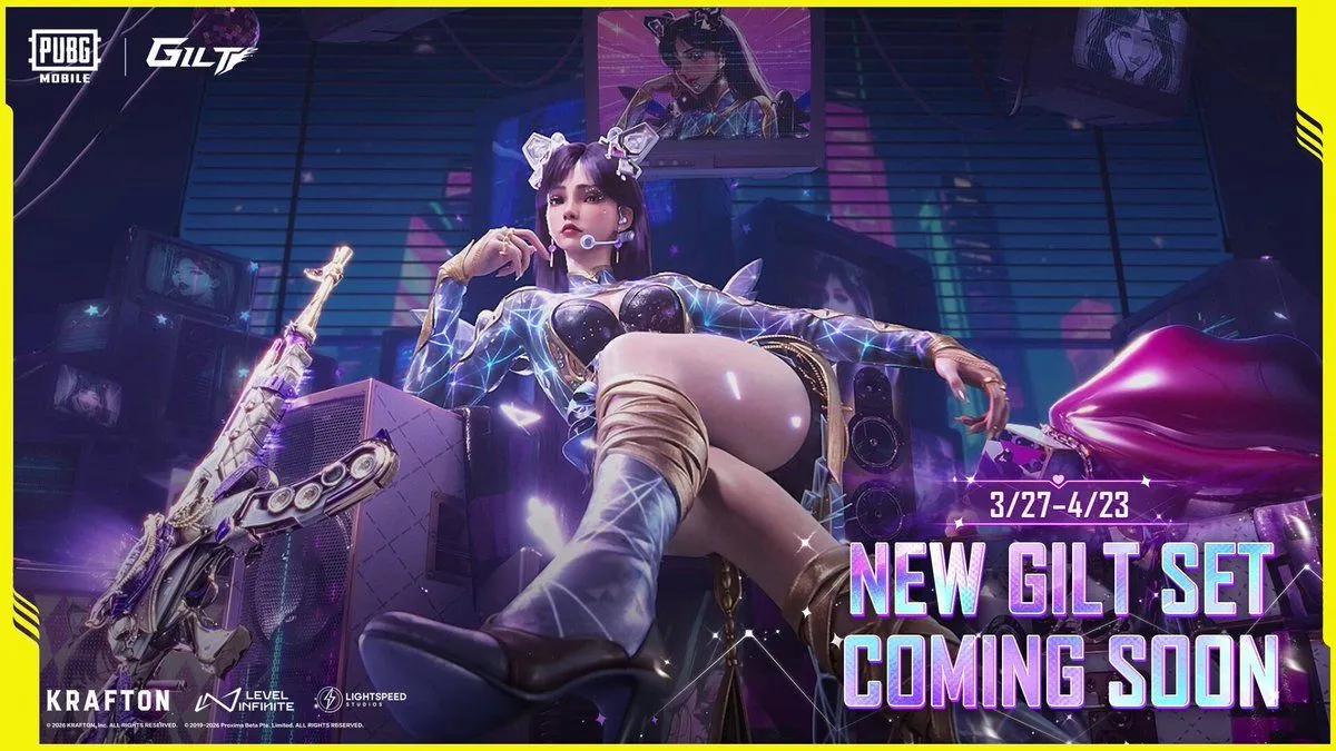 Zestaw PUBG Mobile Dimensional Diva Gilt Set w futurystycznym stylu z możliwością ulepszenia AKM