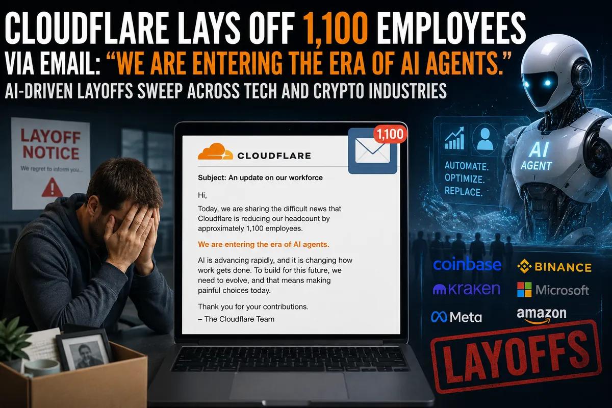 Cloudflare zwalnia 1100 pracowników przez e-mail: "Wkraczamy w erę agentów AI". Zwolnienia oparte na sztucznej inteligencji w branży technologicznej i kryptograficznej