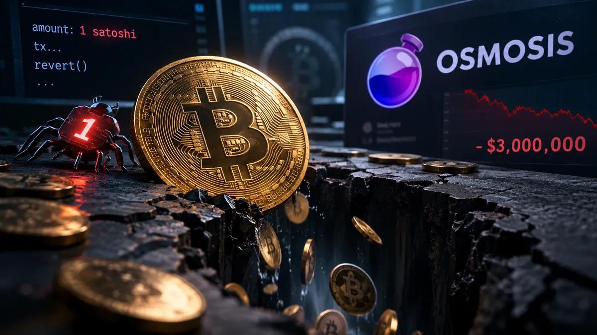 Błąd wart jeden satoshi spowodował stratę w wysokości 3 milionów dolarów w funduszu bitcoinowym Osmosis