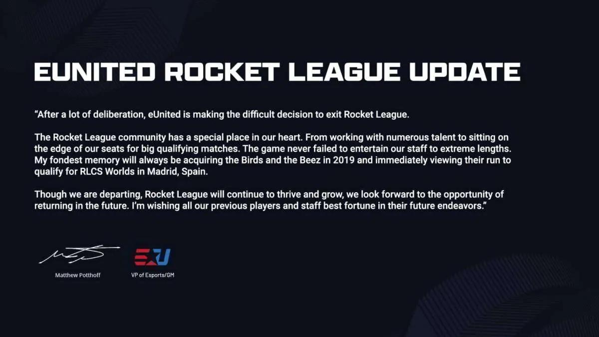 Trzech członków Rocket League zostali zwolnieni z obowiązków przez EUnited