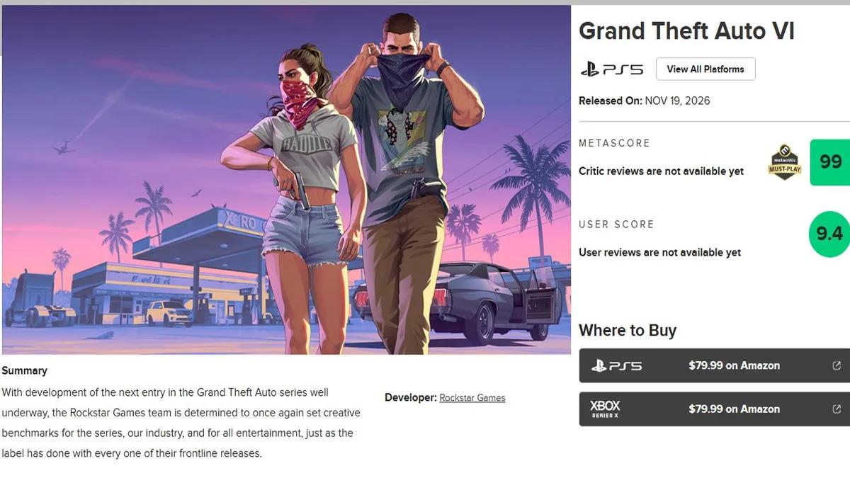 Ocena GTA 6 na Metacritic może okazać się nie taka wysoka, jak wszyscy się spodziewają