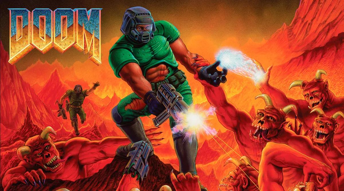 Doom w wersji na SNES z zakrwawionym kartridżem i nowym kontrolerem