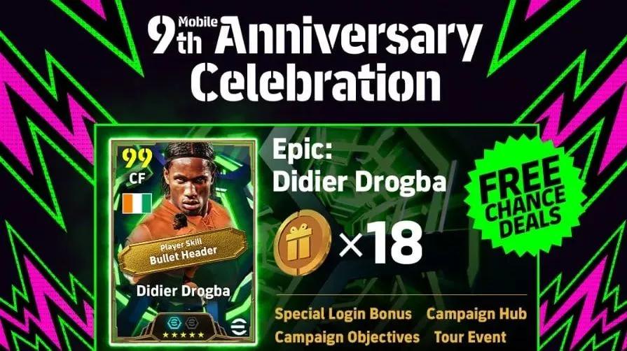 eFootball świętuje 9. rocznicę, wydając darmową kartę Epic Didier Drogba