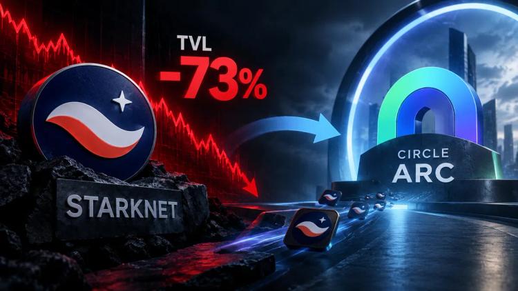 Akcje Starknet TVL spadają o 73% w ciągu jednego dnia, ponieważ największa aplikacja tej firmy przenosi się do platformy Circle’s Arc