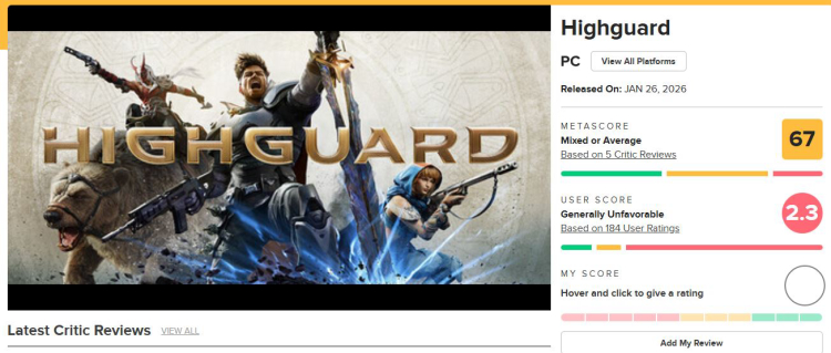 Highguard stał się najgorszą grą 2026 roku według Metacritic 1